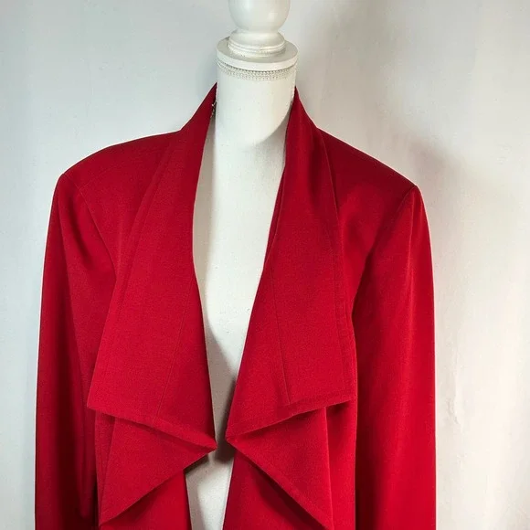 KASPER Red Waterfall Collar Draped Open Front Blazer Jacket Women's Plus 24W - Picture 2 of 7